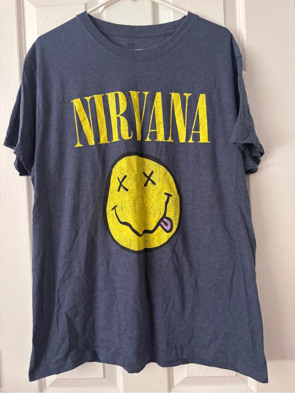 NIRVANA Navy Tee with Yellow Smiley Logo